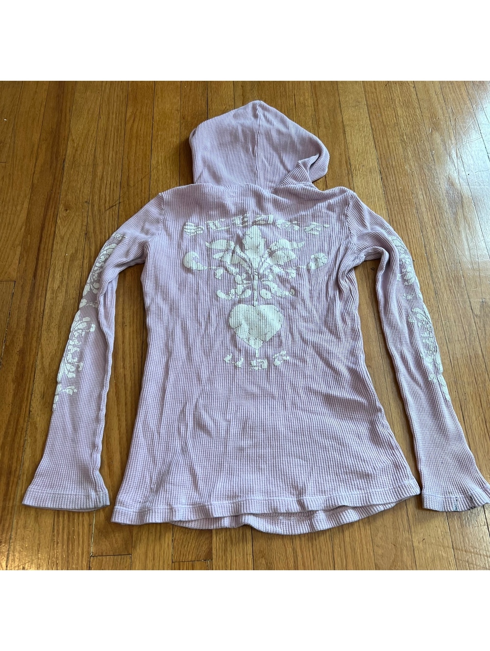 Vintage Y2K pastel grunge emo graphic design fitted long sleeve with hood